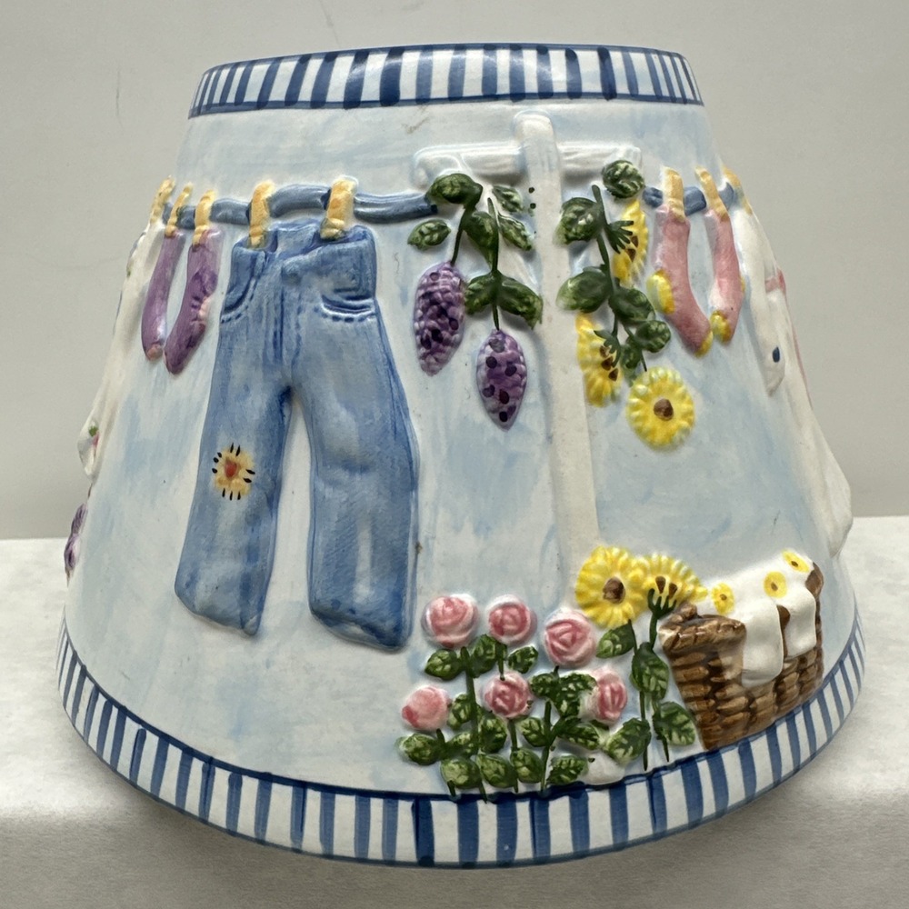 Yankee Candle Ceramic Large Jar Shade Topper Laundry Floral Country Clothesline